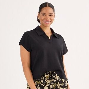 CAbi Kudos Top, Black Polo Blouse NWT S